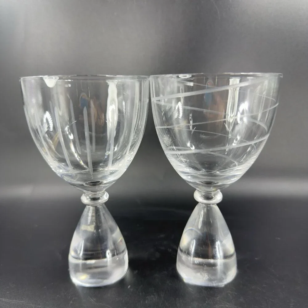 Vintage Clear Etched Glasses Drinking Cups‎ Set 2 Elegant Crystal Glass Barware